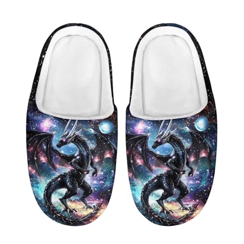POLERO Boys Kids Galaxy Dragon Slippers, Fuzzy Backless House Slipper, Non Slip Lightweight Warm Indoor Bedroom Home Winter Footwear Size 11-12 EU28-29