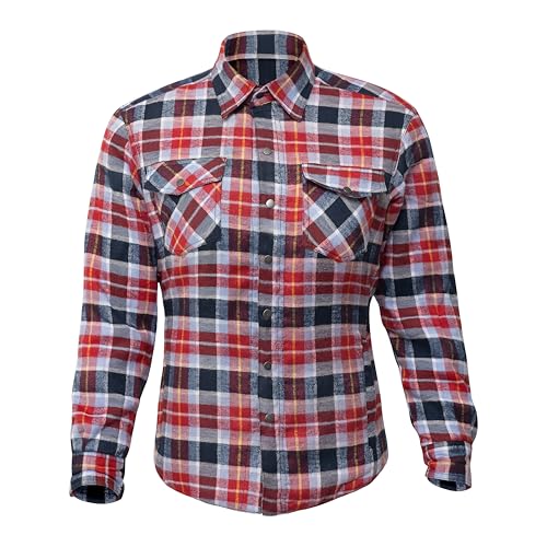 STOCKODEA Women’s Motorcycle Flannel Shirt – CE Armored Cotton Plaid Riding Jacket Lined with Aramid Kevlar Fibre– Women Protective Gear- M-RED