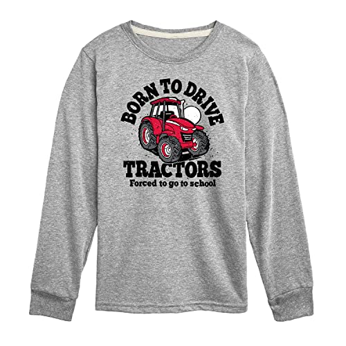 Instant Message - Born to Drive Tractors School - Toddler & Youth Long Sleeve Graphic T-Shirt - Size Medium Athletic Heather