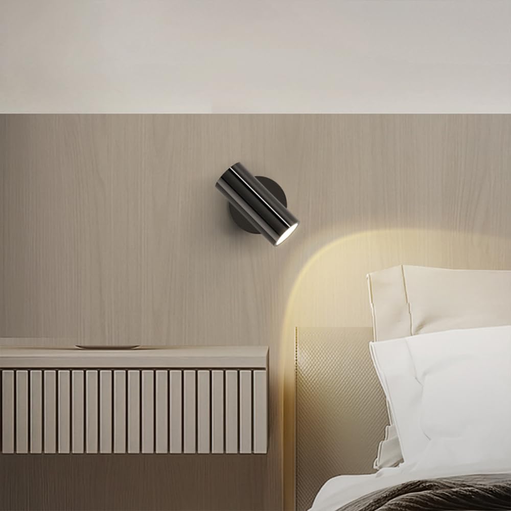 Regulowana lampa ścienna do czytania 15 °, mini metalowy kinkiet ścienny z galwanizowanym perłowym czarnym wykończeniem, lampka ścienna nocna, gniazdo GU10, nowoczesne proste kinkiety do sypialni