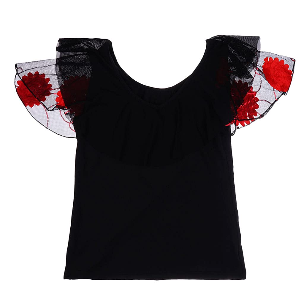Chemise de Danse Carrée Chemisier de Danse Latine Hauts à Manches Courtes