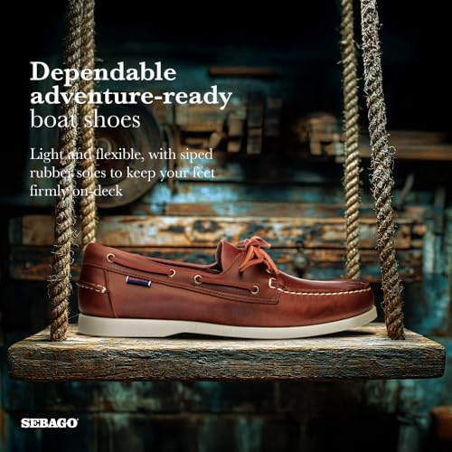 Image of Sebago Portland Waxed Boat Shoes - Handsewn Waxed Leather Moccasins with Leather Sock Lining and Non-Marking, Slip-Resistant Rubber Outsoles