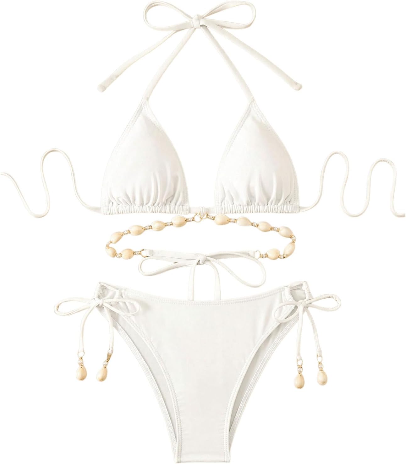 BEAUDRM Women's Triangle Bikini Sets Cheeky Y2K Halter 2 Piece Bikini Swimsuits Boho String Bathing Suit