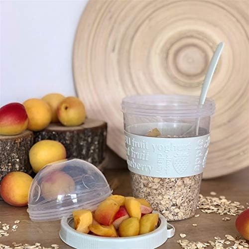 Shopivaa The Original Take & Go 600ml Yoghurt Pot For Breakfast Granola Muesli Cereal Overnight Oats Pot to go Yogurt Pot with Spoon and Lid Leakproof Plastic Dishwasher Safe (White)