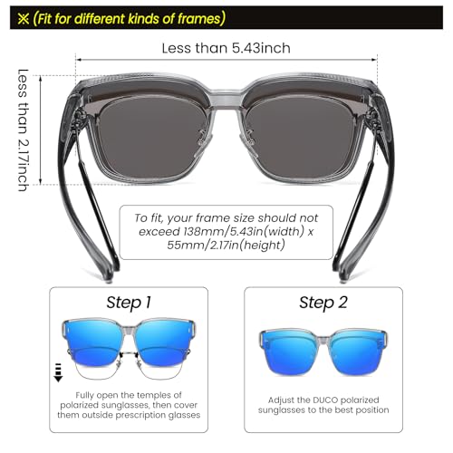 Image of DUCO Fit Over Sunglasses for Men Women Wear Over Glasses Retro Wrap Around Polarized Sun Glasses UV400 Protection DC8981