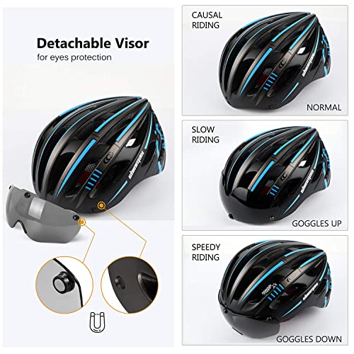 Shinmax Bike Helmet - USB Rechargeable Light & Detachable Magnetic Goggles UV Protective,Bike Helmet Adult Men,Lightweight Adjustable for Adult Men Women Mountain & Road (WT-049)