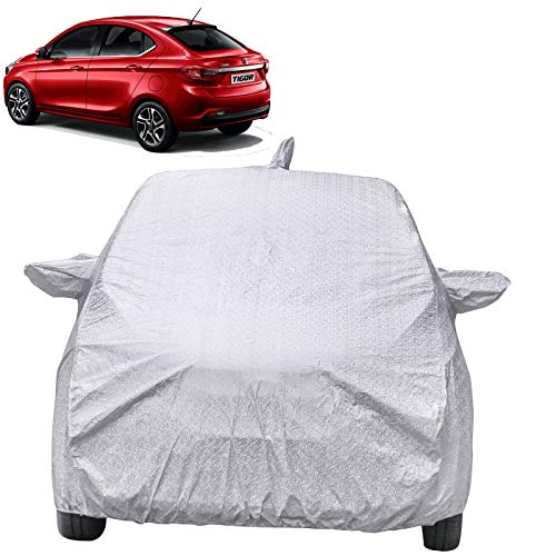 Image of Waterproof Car Body Cover Compatible with Tata Tigor with Mirror & Antenna Pockets (Shinning Silver)