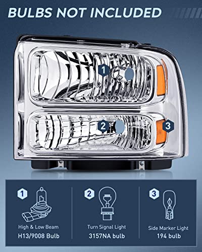 Image of Nilight 2005 2006 2007 F250 F350 F450 F550 Super Duty Headlight Assembly Chrome Housing Amber Corner Clear Lens Headlights Assembly Replacement