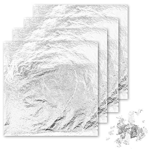 We Art Leaves 24k Edible Silver Leaf Sheets 50Pcs, 5 X 5 CM- Transferable Silver Leaf for Face mask,Drink Decorations, Bakery