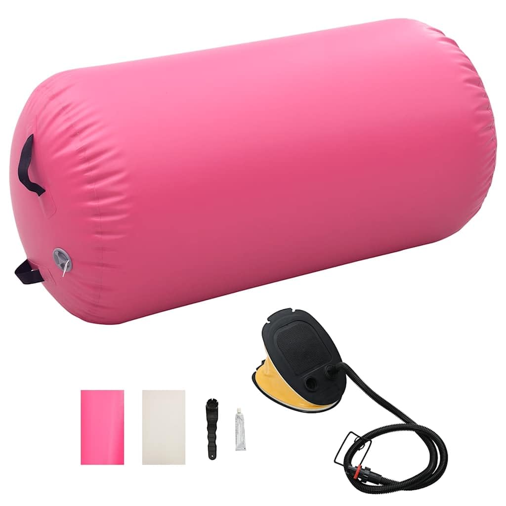 Aufblasbare Gymnastikrolle aus PVC 120x90 cm mit Fußpumpe rosa, rutschfest für Yoga Pilates Fitness Workout Training Meditation Zuhause Studio