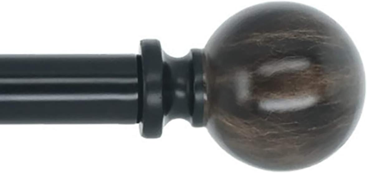 Meriville 1-Inch Diameter Window Treatment Curtain Rod, Black Marble Ball Finial, 28-inch to 48-inch Adjustable, Black