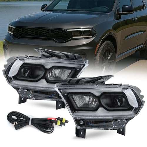 Pair Headlight W/LED Signal Lamp Assembly For Dodge Durango 2014-2023 Headlamp Driver & Passenger Side Halogen Upgrade Black Bezel