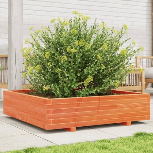Homgoday Jardinera de Madera Maciza de Pino marrón Cera 100x100x26,5 cm, Jardinera Macetero Recipiente Flores Plantas Soporte Jardín Patio Terraza Balcón Decoración Adornos