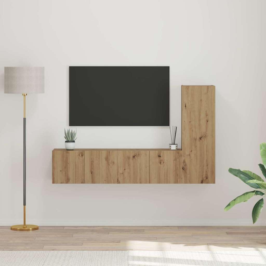 TV-Schrankset Wandmontiert 3-teilig Artisan-Eiche Holzwerkstoff, Modernes Media-Center für Wohnzimmer, Robuste Aufbewahrungslösung, 180 kg Traglast