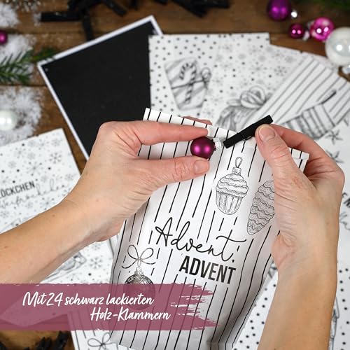Papierdrachen Adventskalender 2026 zum Befüllen - 24 weiße Papiertüten mit Zahlenaufklebern - Motiv Christmas - DIY zum Basteln &… – Ansicht 2