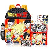 Dragon Ball Z Mochila Dragon Ball com conjunto de lancheira – Pacote com mochila de anime de 41 cm, lancheira, adesivos, garrafa de água, mais mochila escolar com lancheira