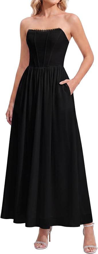Women Strapless Floral Corset Wedding Guest Maxi Dress