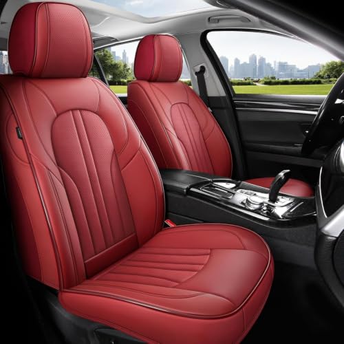 Image of Red Car Seat Covers,Leather Car Seat Cover, Waterproof Seat Covers Full Set
