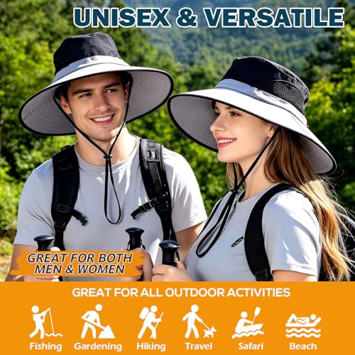 Image of Wide Brim Sun Bucket Hat, Waterproof Boonie Hat for Men & Women | UPF 50+ UV Protection, Adjustable Fit, Chin Strap & Sweatband, Foldable Durable for Fishing Hiking Garden Beach