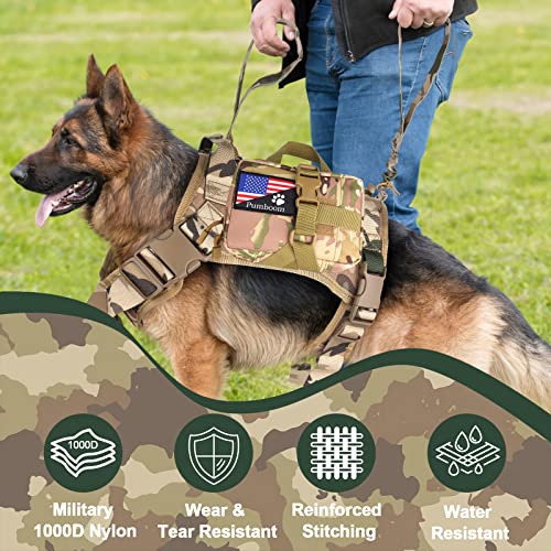 Tactical Dog Harness Set With Pouches For Medium And Large Dogs, No Pull Military Dog Harness Soft Padded With Handle Rope, Adjustable Buckles & Loop Panels, Dog Molle Vests For Hiking, Training #TOP1