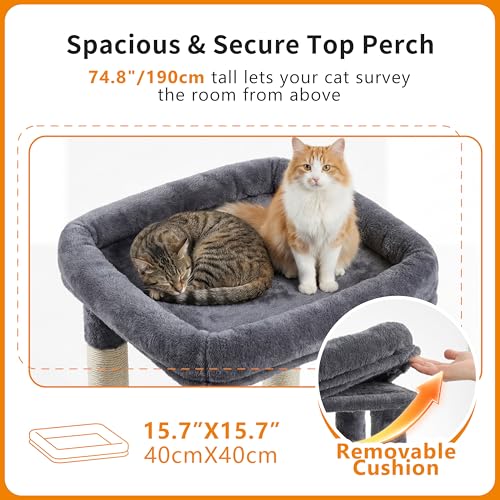 Rascador y casa para gatos grande y alto 74.8 in gris miniatura 2