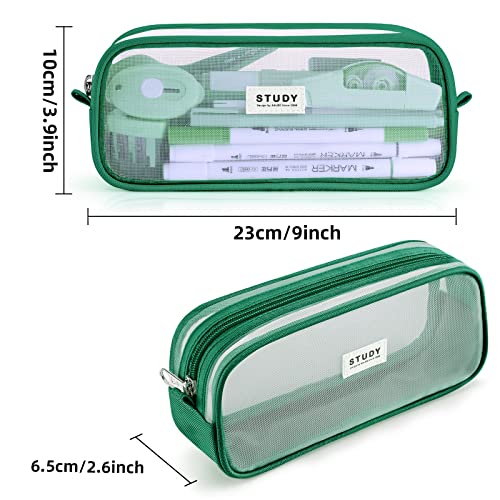 Image of KALIDI Grid Mesh Pencil Case Large Capacity Pouch With Zipper Simple Stationery Aesthetic Pen Bag for School Teen Girl Boy Multi-Purpose for Office Men Women, Dark