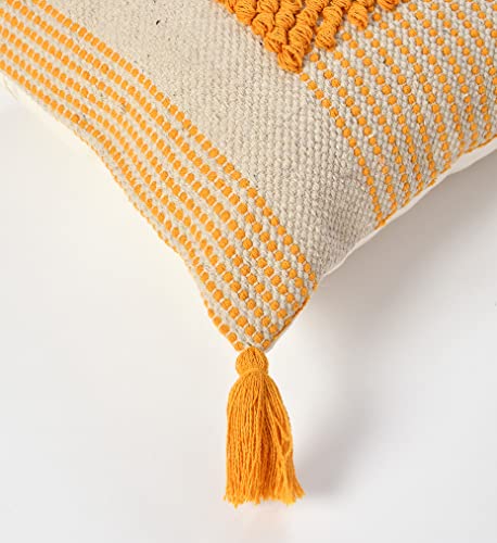 Image of TIB Premium Boho Decorative Throw Cushion Covers, 16 x 16 cm, Set of 2, Cotton. (Natural Orange Square)-230 TC