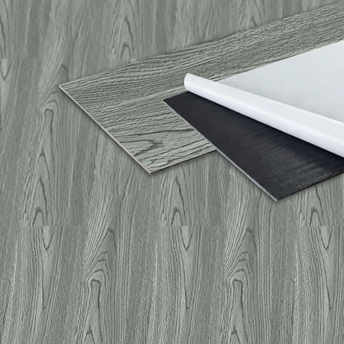 Brstheco PVC Vinylboden Selbstklebend,30 Vinyl Fliesen/61 x 15.3 cm,2.8m² Klebevinyl Selbstklebend,Leicht Einfache Rutschfeste Bodenfliesen für Küche,Wohnzimmer(Hellgrau)