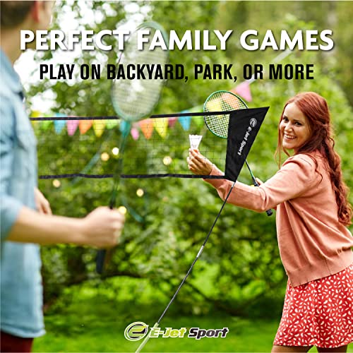 E-Jet Badminton Net Rackets Shuttlecocks Combo Set - Portable & Instant Setup (Backyard Fun, Beach Park Picnic Outdoor Games), Green, 5.1 X 7.8Ft, (Eob72740) #TOP6