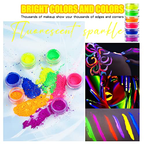 Beteligir 6 Colors Neon Pigment Eyeshadow Powder, Findinbeauty Uv Glow Blacklight Mixed Bright True Colors Eye Shadow Pigments, Neon Pigment Eyeshadow Powder For Christmas Face Body Makeup #TOP4