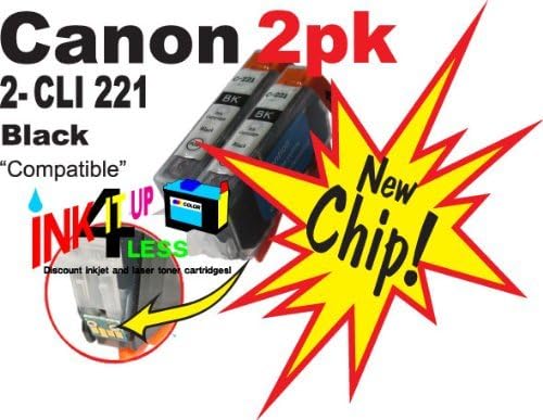 2pk non OEM Canon CLI-221 compatible black Ink Cartridge With CHIP! (2) CLI 221 black. Fits Canon All-in-One Machines PIXMA MP620 PIXMA MP980 PIXMA MX860(PIXUS MP610) Canon Photo Printers PIXMA iP3600 PIXMA iP4600.