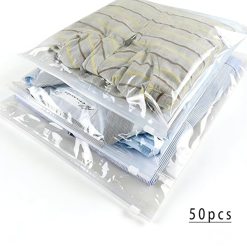 AiTodos® 50 szt przeźroczystych woreczków strunowych 30x40 cm – torby na ubrania z zamkiem błyskawicznym, worki wielokrotnego użytku do organizacji podróży, bielizny, skarpetek i garderoby
