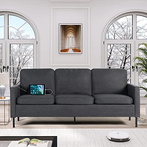 Sthouyn 72" W Sectional Sofa 3 Seat Couch, Mid Century Modern Sofa With 2 Usb, Couches Sofas For Living Room Apartment Bedroom, Comfortable Small Couches For Small Spaces (Dark Grey (3-Seater)) #TOP1