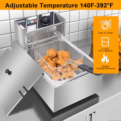 image for CooFel 10QT Electric Deep Fryer with Basket & Lid, 2500W Stainless Ste