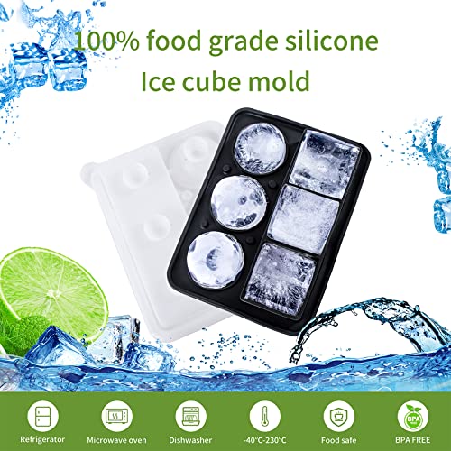 Loinfe ® Ice Cube Mold, Silicone Ice Cube Tray For Freezer, 2-In-1 Round Sphere Ice Ball Maker & Square Ice Tray, Large Ice Cube Trays For Cocktails, Bourbon, Brandy, Gift For Men Dad (Green) #TOP2