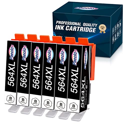 Compatible 564 Black Ink Cartridge Replacement for HP 564 564XL Use with HP Photosmart 5510 5520 5525 6510 6520 7525 Officejet 4620 Deskjet 3520 3522 C311a C309a C309g, 6 Packs (6 Black) by Paeolos