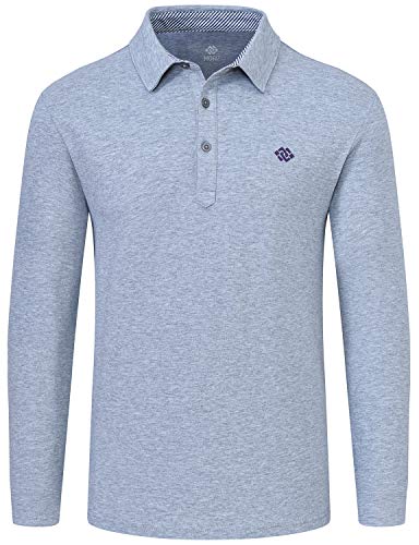 MoFiz Herren Poloshirt Langarm Baumwolle Polohemd Atmungsaktiv Gerippter Kragen Polo Arbeitsshirt Hellgrau L Cover