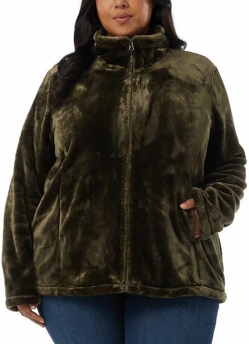 32 Degrees Heat Women Soft & Cozy Plush Velvet Full Zip Jacket | Green, XXL - Image 4