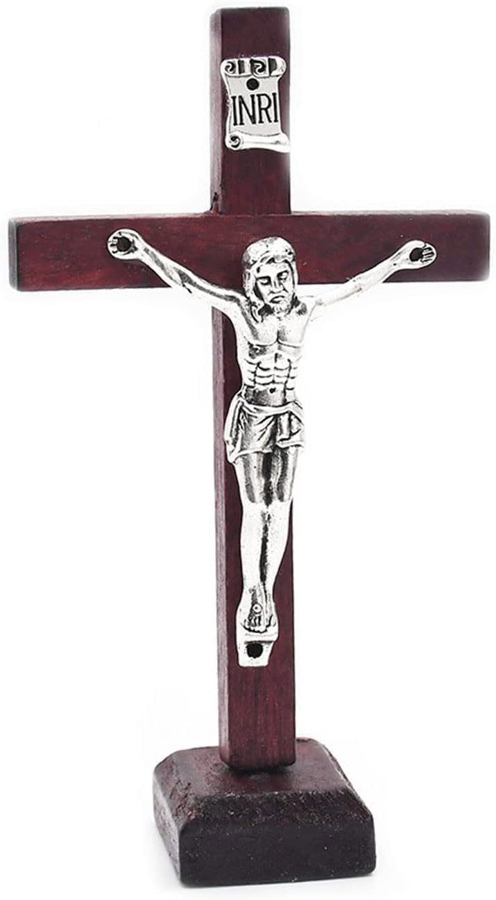 Zhhuoc Wall and Table Wood Cross Crucifix, Crucifix Wall Cross Wooden Catholic Cross With Stand Religious Christian Standing Cross Church Home Ornaments For Prayers