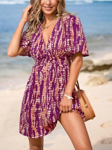 Image of CUPSHE Women's Plunging V Neck Flutter Sleeve Smocked Waist Mini Dress