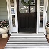 Alfombra de exterior a rayas blancas y negras de 27.5 x 43 pulgadas, alfombra de bienvenida tejida a mano de algodón para porche delantero/entrada/lavandería/dormitorio/exterior (27.5 x 43 pulgadas)