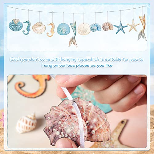 48 Pcs Summer Ocean Themed Decor Seashell Seahorse Hanging Ornaments Nautical Sea Animal Decor Tree Ornaments With Ropes Coastal Christmas Tree Ornaments For Home Weeding Birthday Party Decorations #TOP2
