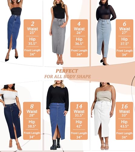 Hybrid & Company Women's Long Denim Skirt – Stretch Jean Skirt for Office and Casual Wear4