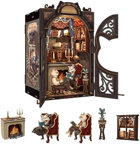 Fsolis Book Nook Kit DIY Scene Miniature Dollhouse Kit, 3D Puzzles for Adults, 108 Wooden Pieces, Bookshelf Decor Tiny House Mini Booknook Craft, Gift for Women Scale Model Lovers (Count Cat’s Study) Fsolis Book Nook Kit DIY Scene Miniature Dollhouse Kit, 3D Puzzles for Adults, 108 Wooden Pieces, Bookshelf Decor Tiny House Mini Booknook Craft, Gift for Women Scale Model Lovers (Count Cat’s Study)