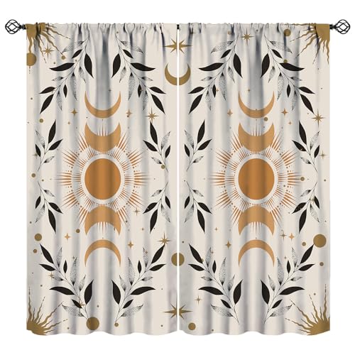 JanJCurt Moon Phase Curtains, Boho Mystic Celestial with Sun Moon Star Window Curtains, Magic Lunar Cycles Drapes for Living Room Bedroom 42x63in (No Blackout)