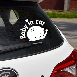 Joyhey 2 Pcs 5.12 x 6.3 Inch White Baby in Car Stickers Reflective Warning Stickers for Car