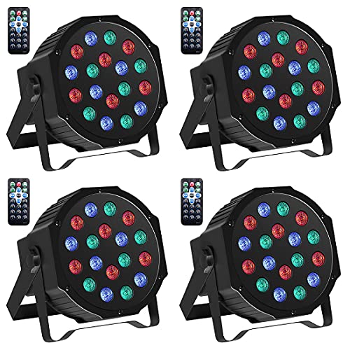 Stage Lights U`King 18 RGB LED Par Light Sound Activated Stage Lighting By DMX 512 and Remote Control Uplights for Wedding Birthday Party DJ Events Church (4 Pack) Stage Lights U`King 18 RGB LED Par Light Sound Activated Stage Lighting By DMX 512 and Remote Control Uplights for Wedding Birthday Party DJ Events Church (4 Pack)