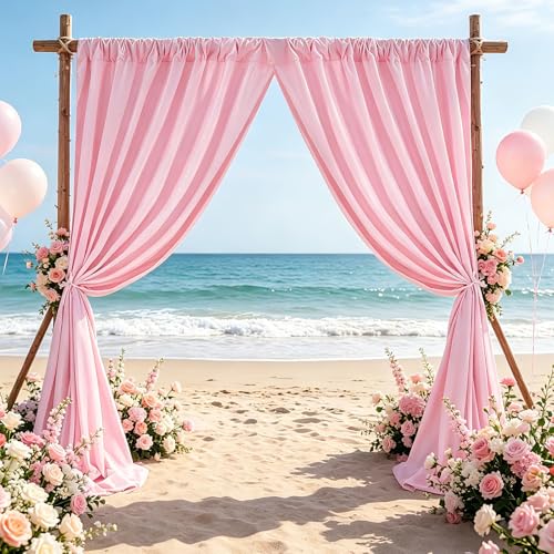 Image of Pink Backdrop Curtains Polyester 2 Panels 5ft x 8ft Photography Backdrop Drapes Wedding Party Baby Shower Birthday Decorations