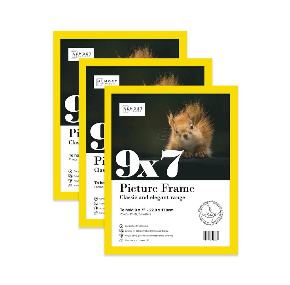 Almost Frameless 9x7 Yellow Picture Frame Set of 3, Display 9x7 Picture Gallery Wall, Poster, Photo, Artwork, or Print, Yellow — image 1
