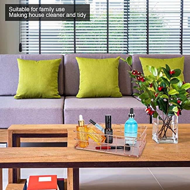 Wire Storage Basket, Large Wire Baskets for Storage Bin Decorative Storage Basket Stainless Steel for Household Desktop Organization (Rose Gold)